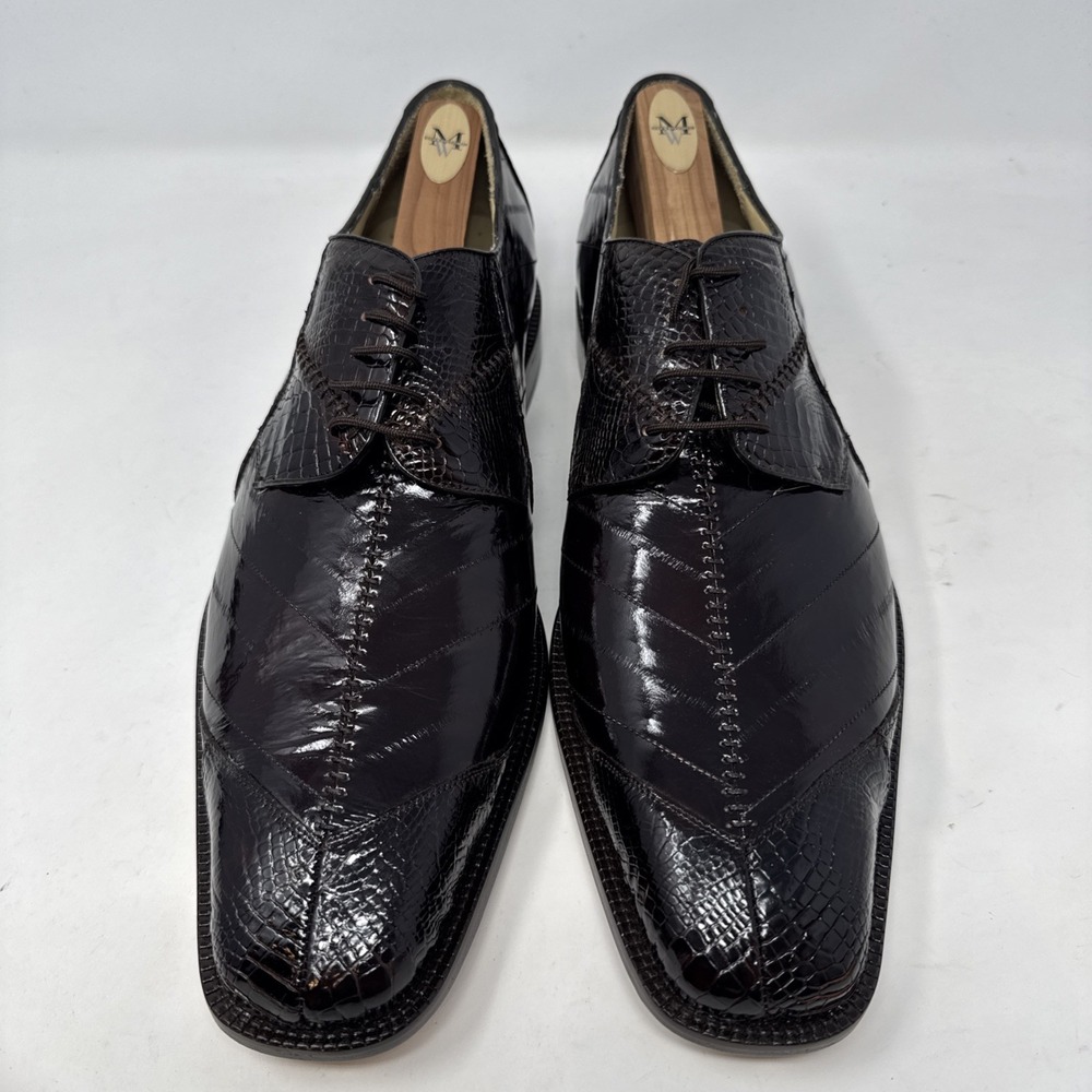 Belvedere Studio Genuine Eel Skin Men's Dress shoes - 14D Brown New In Box!! - Picture 2 of 14